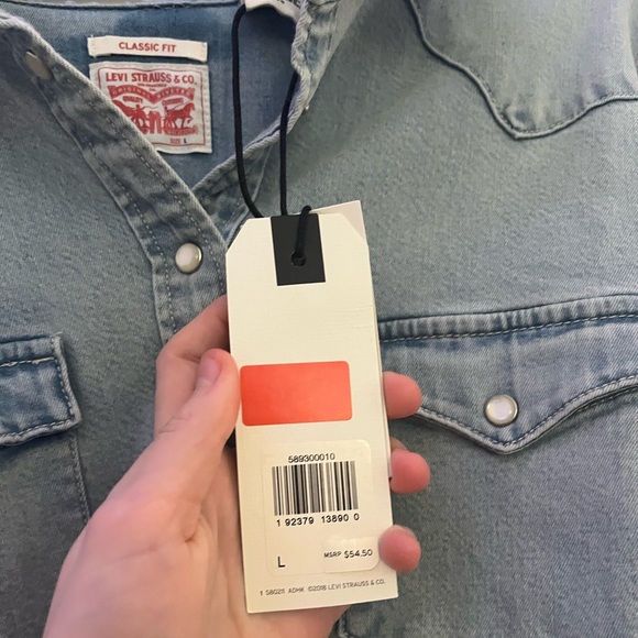 levi’s NWT size large blue denim pearl button up shirt - Picture 4 of 9